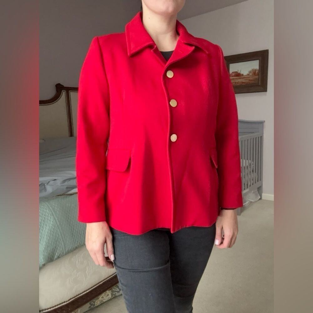 Zara Woman Red Mid Length Jacket Coat XL Statement Collar Metal Buttons - Picture 9 of 11